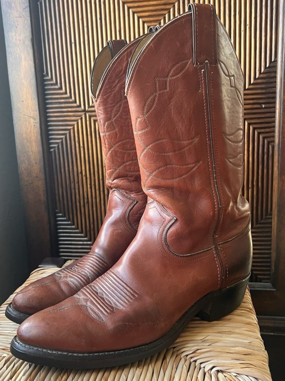Justin JB1102 Mens 8.5D Brown Leather Almond Toe Cowboy Boots Rodeo Western